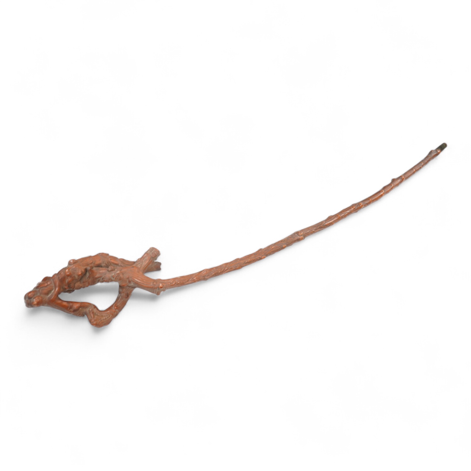 A European carved rootwood walking stick, 93cm in length